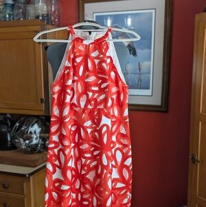 Trina Turk Sleeveless Shift Dress – Size 8 – Vibrant Red/Coral Floral Loop Print
